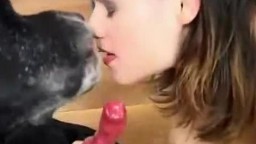 Dog sex худая потаскуха разрешила псине полизать пизду и совершила минет